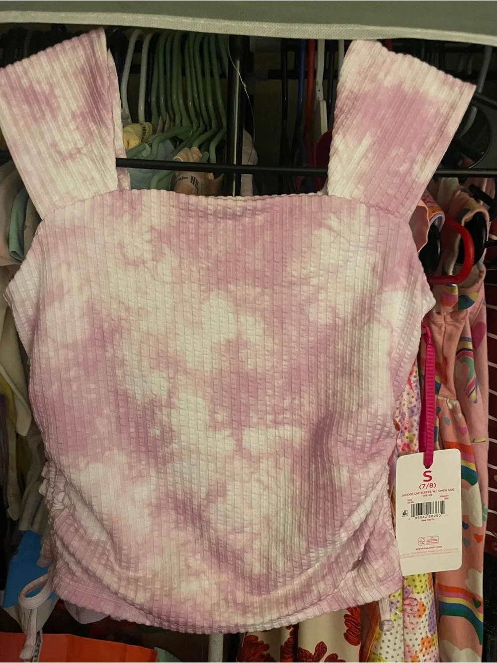 Justice Pink and White Tie-Dye Ribbed Square Neck Tank